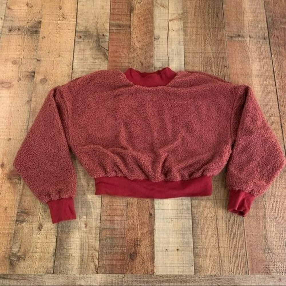 Fabletics womens size small red soft teddy bear pullover sweatshirt